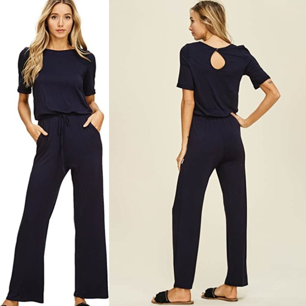 Annabelle Navy Tie Waist Jumpsuit
